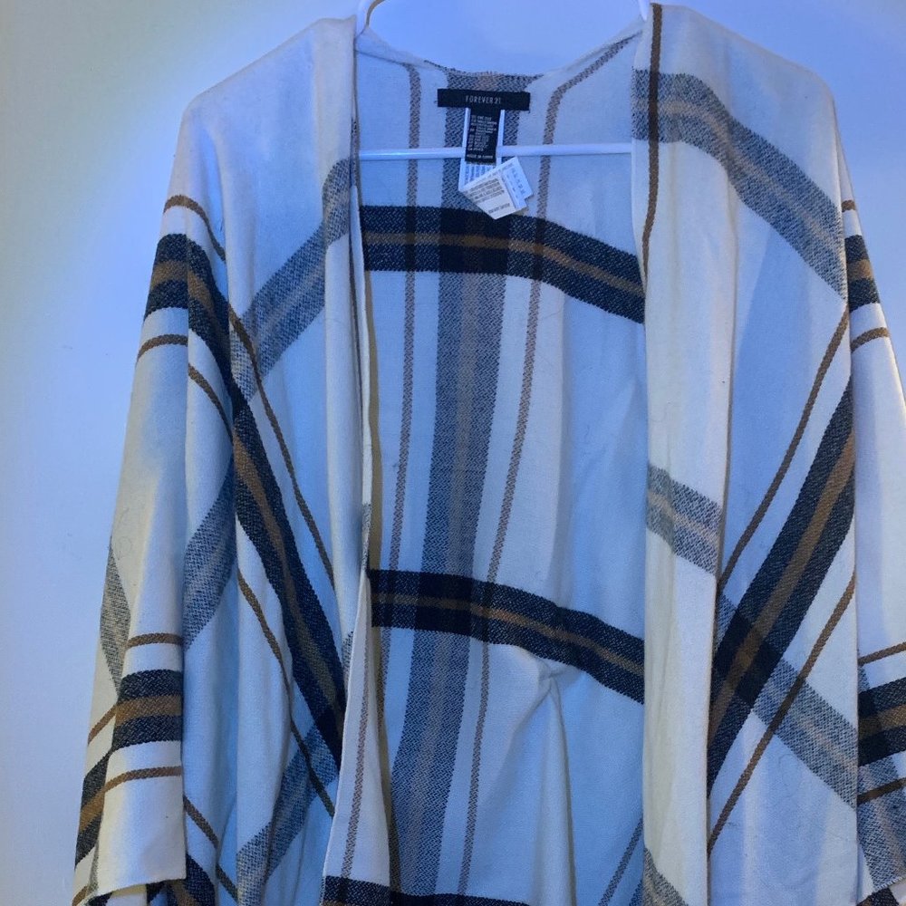 Neutral Plaid Poncho